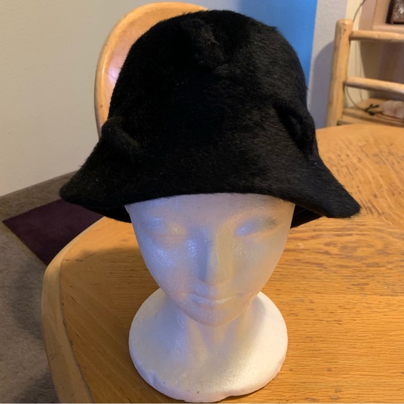 Vintage M’sieu Leon Black CLOCHE Felt Fur Mohair Hat Duchesse Lustra Loleil - Picture 2 of 11